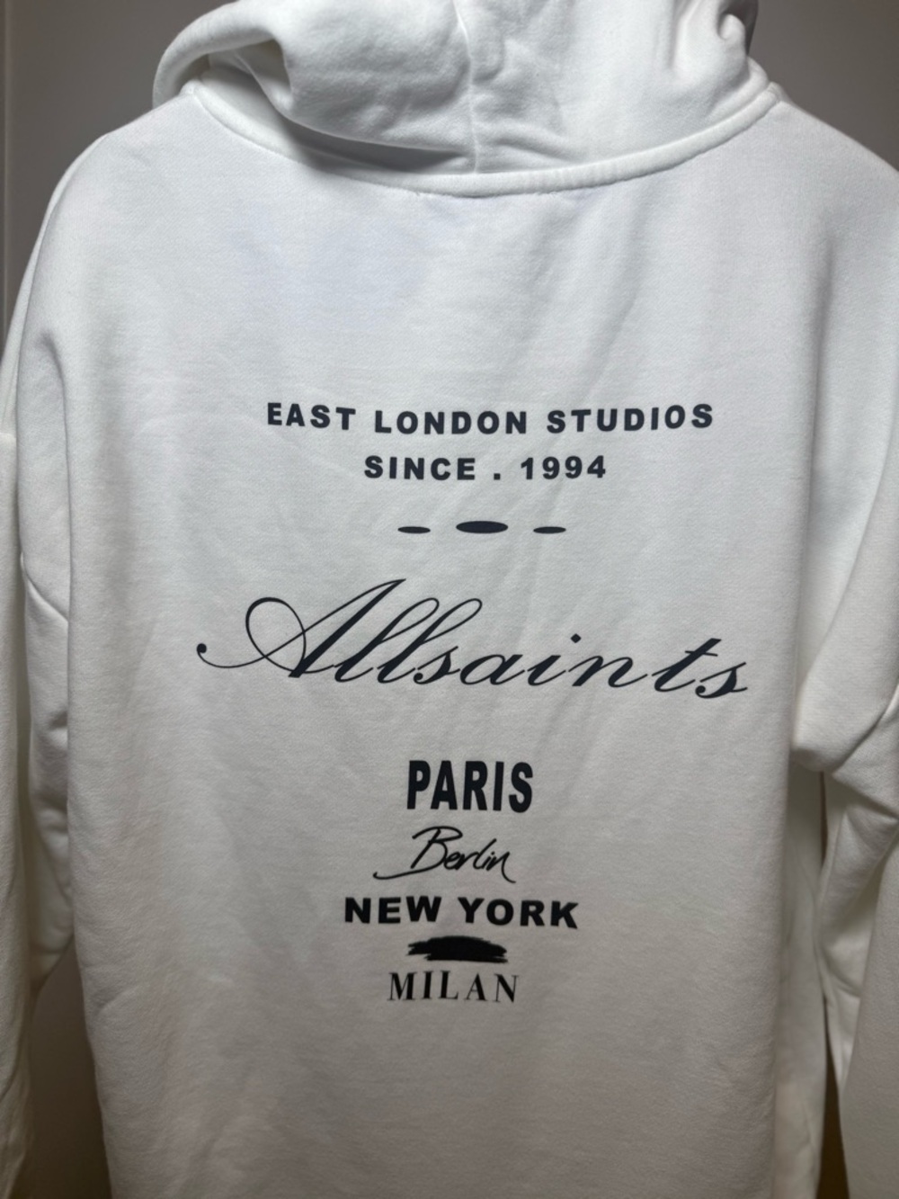 All Saints Oversized White Script Logo Hoodie - Women's Pullover - Picture 12 of 14